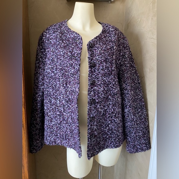 KATHIE LEE COLLECTION Purple Fuzzy Knit Jacket Soft Tweed Womens, Large - Picture 4 of 12